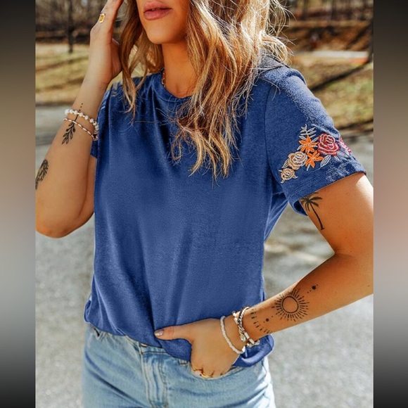 Boho floral embroidered short sleeve blouse - Picture 1 of 15